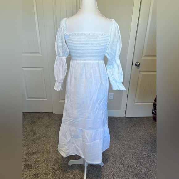 o.p.t Brigitte Dress Smocked bodice Puffed Tiered Sleeves Cotton Sz Small - Picture 5 of 16